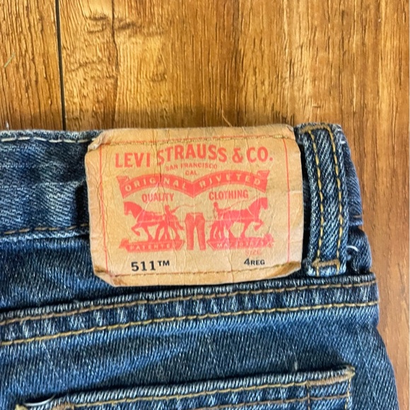 LEVIS 511 Slim Boys Blue Denim Jeans Waist Tighteners Size 4 - Picture 8 of 10
